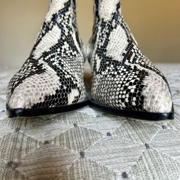 Paige Willa Cream & Black Snake Skin Print Leather Western Cowgirl Ankle Boot 9 - Picture 9 of 16
